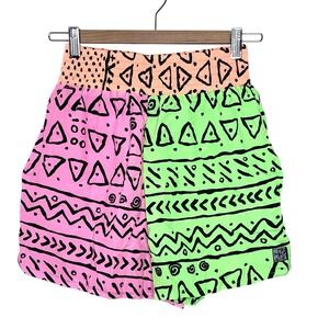 OP Vintage Boys Board Shorts Size M 90s Neon Print Surf Beach Retro Colorful